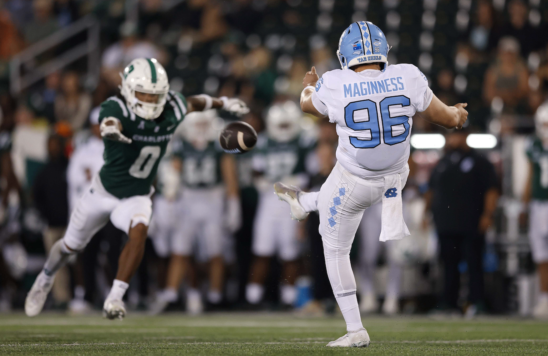 Tom Maginness — kicking in-game for UNC